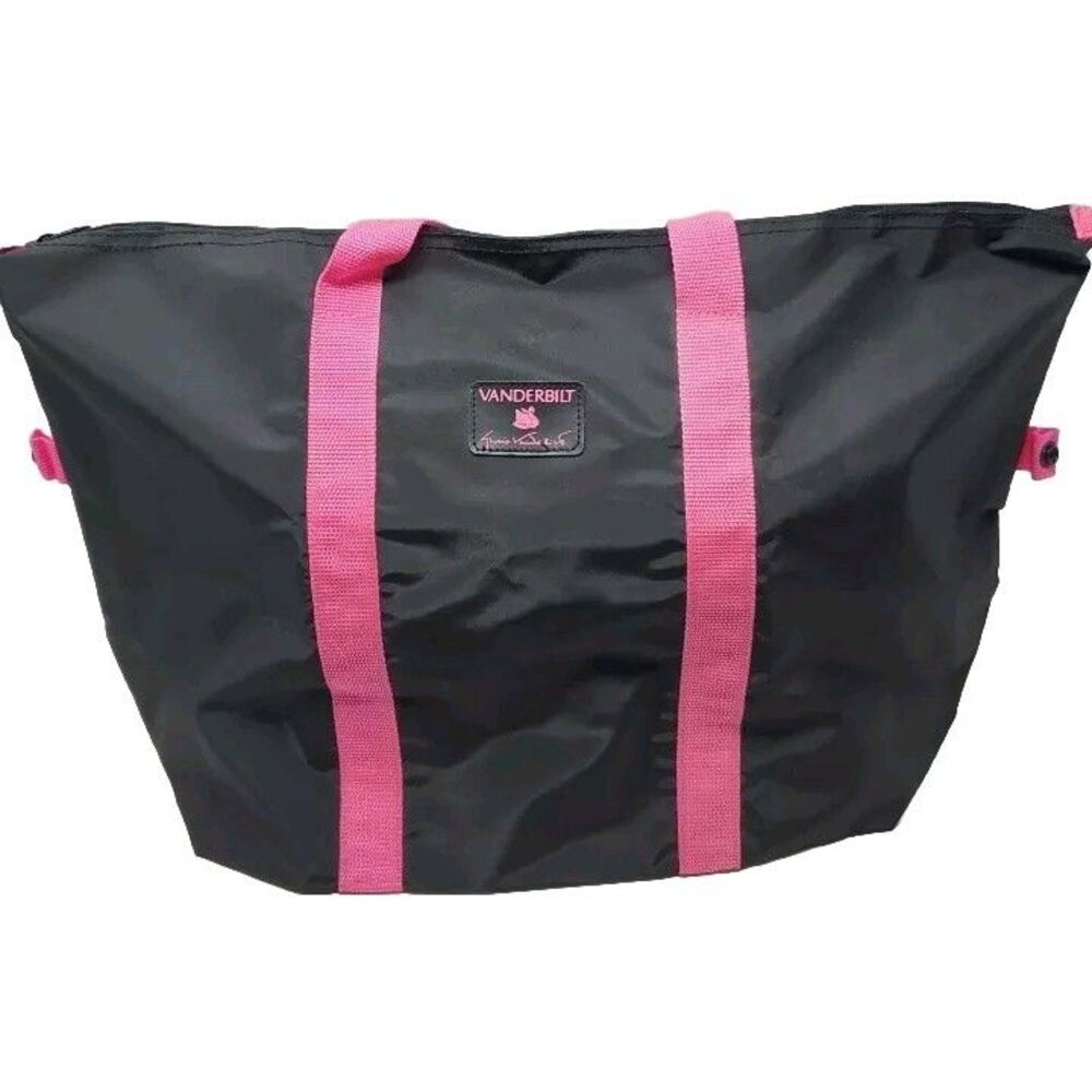 Vintage Gloria Vanderbilt Foldable Packable Black/Pink Tote. Brand New